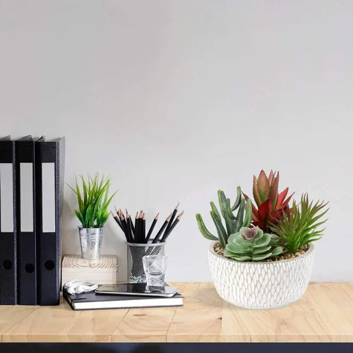 Miniatura 4 de Briful Pequeñas plantas falsas surtidas suculentas falsas en macetas, plantas suculentas realistas artificiales con macetas de cemento