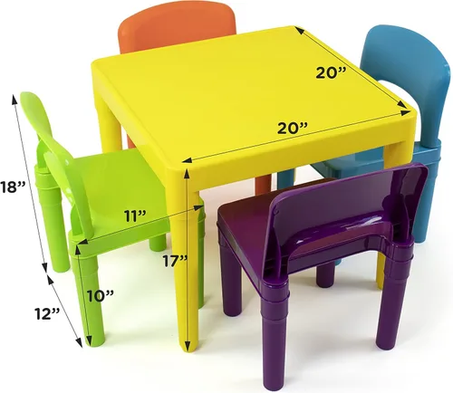 Miniatura 4 de Humble Crew Juego de mesa y 4 sillas para niños, Mesa amarilla con sillas - Mesa de actividades para niños pequeños resistente para tiempo de juego