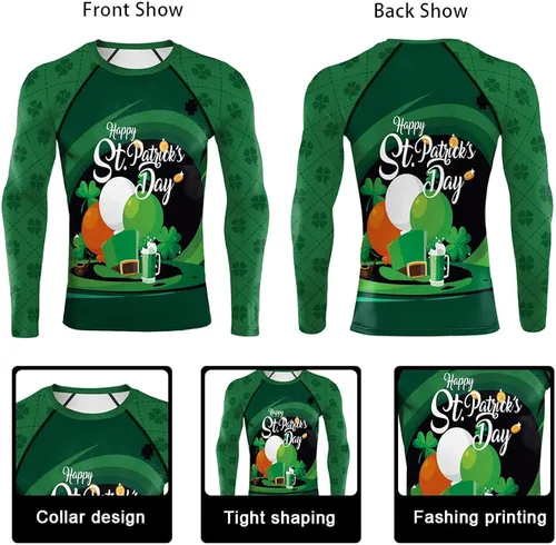 Miniatura 5 de Rcimuue Camiseta de compresión para hombre, con estampado irlandés 3D, camiseta deportiva para el día de San Patricio, camiseta de manga larga