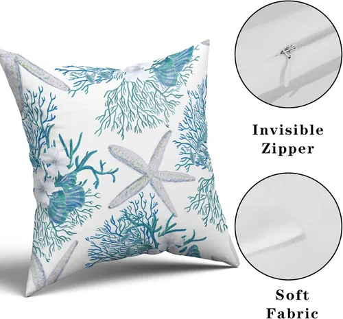 Miniatura 5 de Fundas de almohada náuticas costeras de 18 x 18 pulgadas, juego de 2 fundas de almohada de algodón para verano, fundas de cojín para sofá al aire