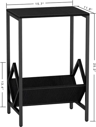 Miniatura 2 de Mesa auxiliar de 2 niveles, mesa auxiliar, soporte para tocadiscos con almacenamiento de hasta 100 álbumes, almacenamiento de discos de vinilo, Negro