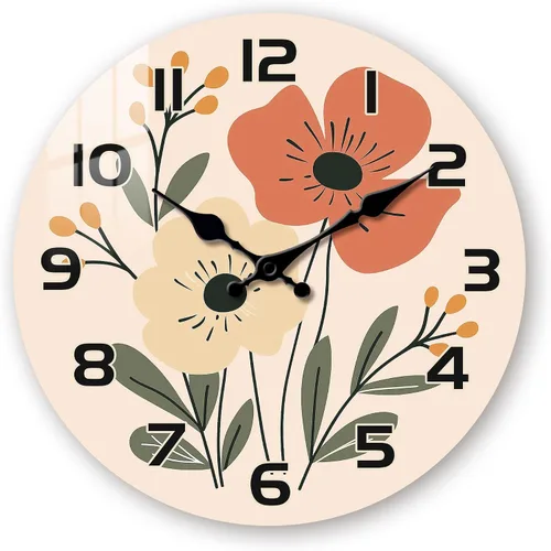 Miniatura 9 de Reloj de pared para el hogar, reloj de pared de madera de 10 pulgadas, funciona con pilas, reloj de pared floral vintage para interiores, sala