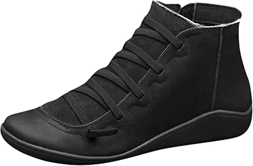 Miniatura 2 de Ladmiple Botas de tobillo para mujer, sin tacón, casual, con cremallera lateral, botas cortas vaqueras occidentales, zapatos para caminar