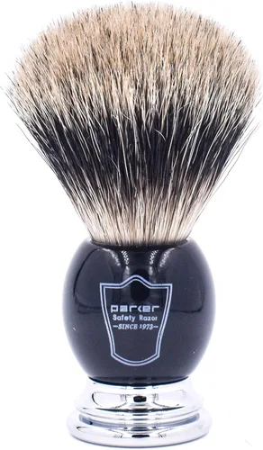 Miniatura 10 de Parker - Cepillo de afeitar de tejón puro de 3 bandas con cuerno sintético y mango cromado + soporte, nudo suave de 0.866 pulgadas para espuma