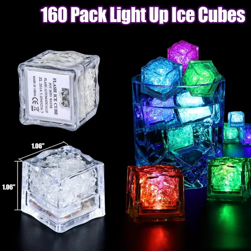 Miniatura 2 de Paquete de 160 cubos de hielo iluminados para bebidas, cubos de hielo LED con luces que cambian de color, activadas por agua, grado alimenticio