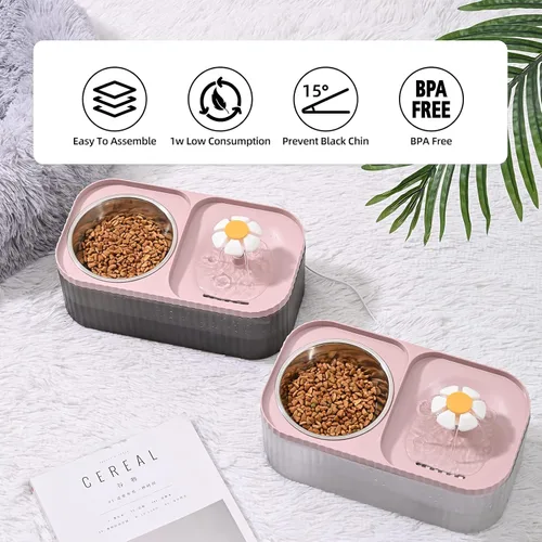 Miniatura 6 de Fuente de agua para gatos y cuenco de alimentos, dispensador de agua ultra silencioso para mascotas de 3L/101oz con bomba inteligente y 3 filtros