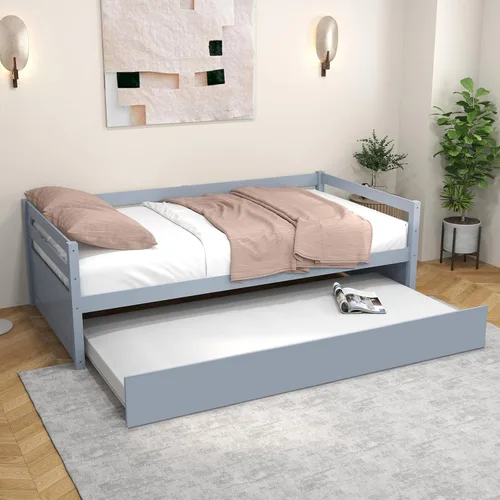 Miniatura 10 de KOMFOTT Cama individual con nido, marco de sofá cama de madera con nido, marco de sofá cama no necesita somier, cama nido tamaño individual