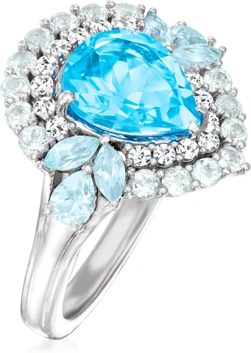 Miniatura 3 de Ross-Simons Anillo de topacio azul suizo y celeste de 4,30 quilates con circonita blanca de 0,30 quilates en plata de ley, Gema, Topacio