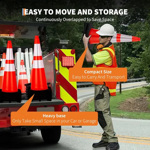 Miniatura 6 de Conos de tráfico de 28 pulgadas, 10 conos de seguridad, conos de seguridad de PVC naranja para estacionamiento en carretera con 2 collares