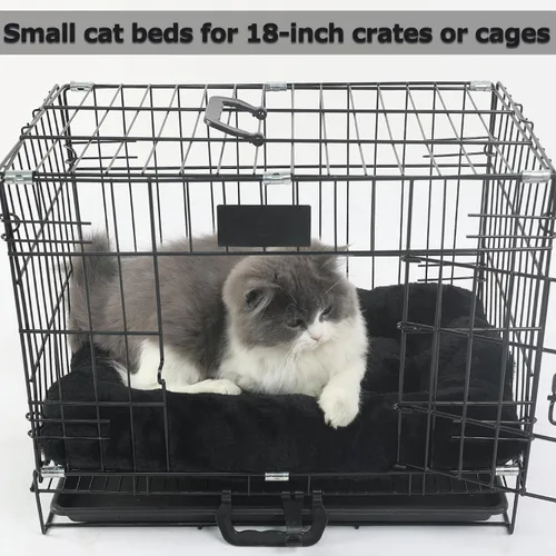 Miniatura 3 de Cama pequeña para perros de 18 x 12 pulgadas para perros y gatos extra pequeños, para jaula o jaula de 18 pulgadas, tapete calentador de gatos Negro