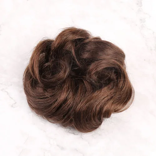 Miniatura 2 de Bella Hair - Rodete de extensión de cabello 100 % humano para banda elástica, extensión de cola de caballo ondeada, rizada o desordenada #2 Marrón