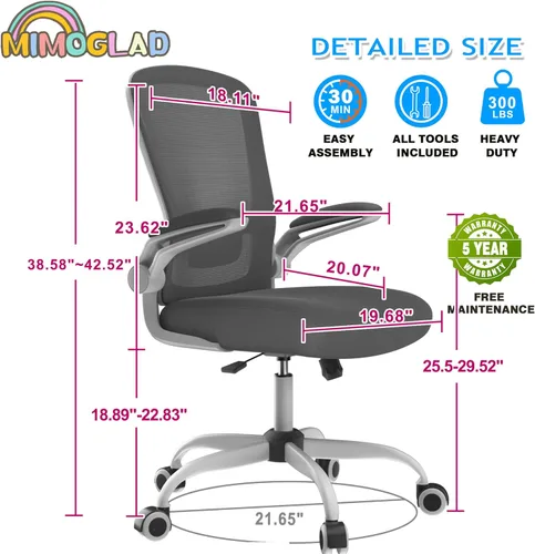 Miniatura 2 de Mimoglad Silla de Oficina para el Hogar, Silla de Escritorio con Respaldo Alto, Silla Ergonómica de Malla para Computadora con Soporte Lumbar Gris