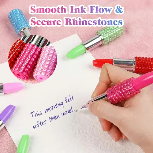Miniatura 3 de DomeStar 24 unidades de bolígrafos de bola divertidos en masa, bolígrafos de bola de novedad con forma de lápiz labial de strass, lindos regalos
