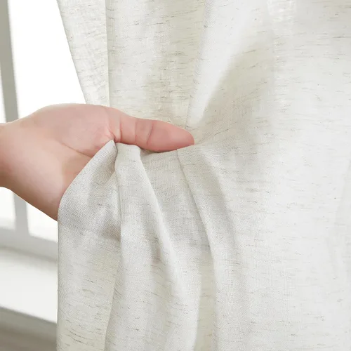 Miniatura 5 de HLC.ME Sierra Linen - Cortinas de lino sintético con textura semitransparentes que mantienen la privacidad y filtran la luz solar, con ojales, Blanco