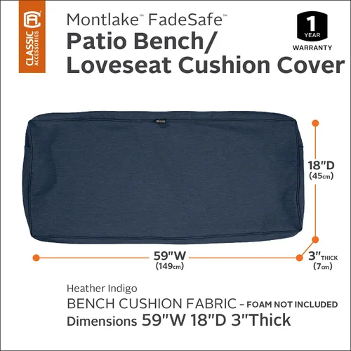 Miniatura 2 de Classic Accessories Montlake - Funda de cojín para banca de patio, Índigo jaspeado