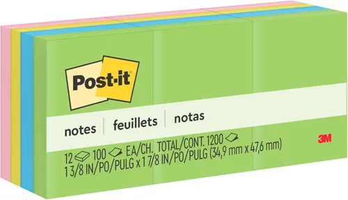Post-it Notas 1.5 x 2 en 12 blocs de notas adhesivas favoritas de Estados Unidos, colección de fantasía floral, colores atrevidos reciclables