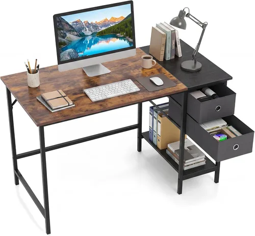 Miniatura 10 de Tangkula 48-Inch Computer Desk with 2 Drawers, Modern Home Office Desk with Hanging Hook & Storage Shelf, Multipurpose Writing Desk for Study Bedroom