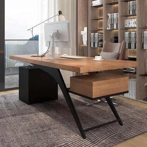 Miniatura 4 de Escritorio de computadora de madera maciza para oficina en casa, escritorio de estudio, estación de trabajo con cajones y armario de almacenamiento