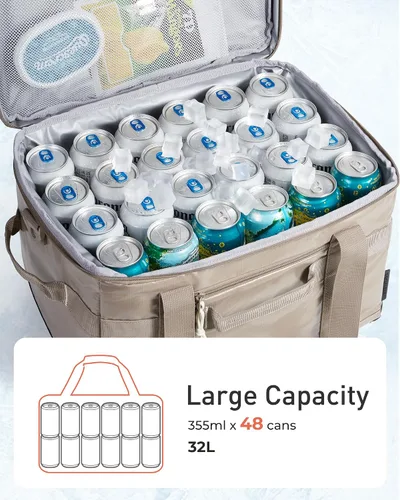 Miniatura 6 de TOURIT Lonchera térmica con lados blandos 48/60 latas gran bolsa de almuerzo plegable, caja de hielo, 8.4/10.6 galones enfriadores sin fugas