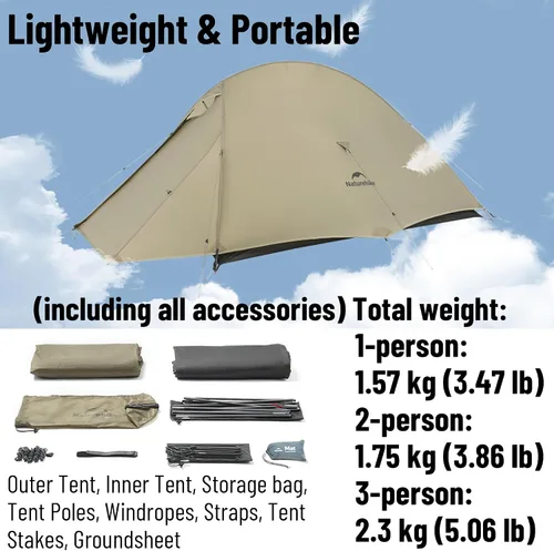 Miniatura 4 de Naturehike Cloud up Pro - Tienda de campaña ultraligera para 1/2/3 personas, tienda de campaña para mochileros de 3 estaciones, impermeable para un