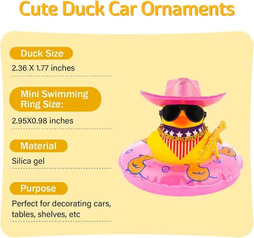 Miniatura 2 de wonuu Decoración de fiesta de pato de goma para automóvil, sombrero de vaquero espacial con purpurina brillante, accesorios para tablero