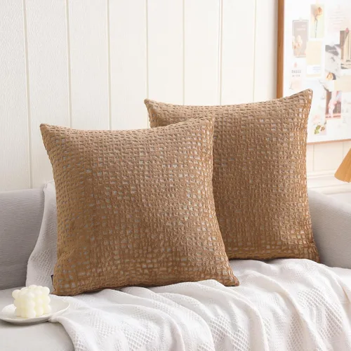 HPUK Fundas de Cojines Decorativos de Terciopelo con Diseño a Cuadros, Paquete de 2, 18x18 Pulgadas, Fundas de Cojín Decorativo para Sala de Estar,