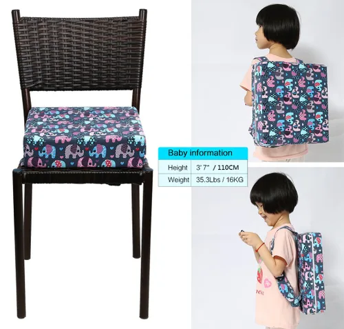 Miniatura 4 de Zicac Cojín de asiento elevador portátil para silla alta para viajes, comedor, almohadilla de asiento para niños pequeños, bebés, bebés, azul rosa