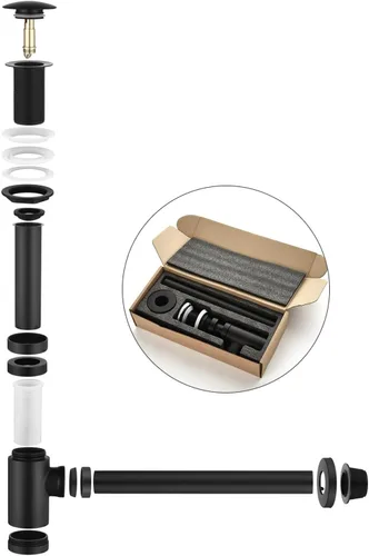 Miniatura 6 de Juego completo de tapones para lavabo de baño, trampa en forma de P, ajustable, 1-1/4, trampa para botellas, de latón macizo, tubo y tapón de 03orb