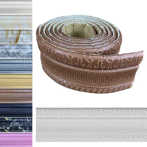 Yutianli Moldura de Corona Despegar y Pegar Borde de Papel Tapiz Base de Pared Flexible Moldura Trim Autoadhesiva Zócalo de Vinilo Marrón Moldura de
