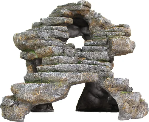 Penn-Plax Reptology Shale Scape Repisa Escalonada y Escondite de Cueva – Resina Decorativa para Acuarios y Terrarios – Ideal para Reptiles, Anfibios
