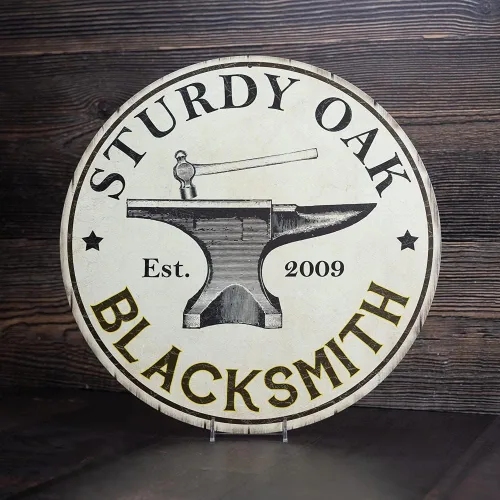 Miniatura 5 de Chico Creek Signs Your Name Blacksmith - Letrero de metal redondo personalizado para decoración de pared, taller, garaje, decoración de pared