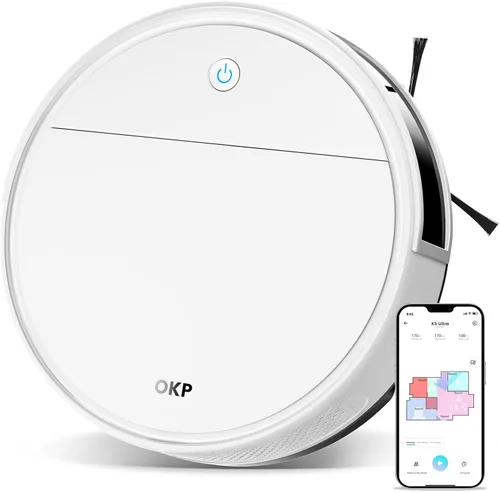 OKP Robot Aspirador y Fregona Combo K5 Ultra Pequeño Limpiador Robótico con Navegación ToF LiDAR, 6000 Pa de Succión, Control WiFi/App/Alexa, 170