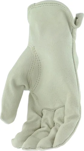 Miniatura 5 de BOSS Men's Grain Pigskin Leather Driver Work Gloves, Tear Resistant, Keystone Thumb, Shirred Elastic Wrist, White