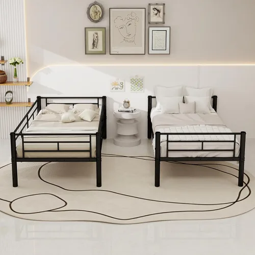 Miniatura 8 de GNIXUU Litera de metal individual sobre individual, literas modernas con escalera y barandilla de longitud completa, litera resistente