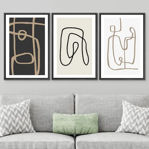 Miniatura 703 de SIGNWIN Lienzo enmarcado para pared, arte con pinceladas de flujo neutro en tonos beige abstractos, ilustraciones, arte moderno, decorativo