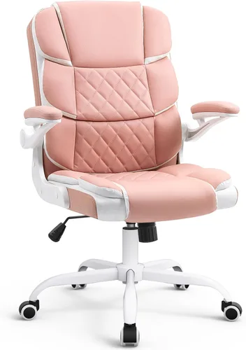 SEATZONE Silla de Escritorio Rosa Silla de Oficina Ejecutiva Moderna con Brazos Silla de Escritorio de Computadora de Piel Sintética para Niñas