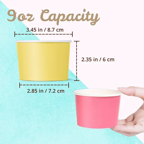 Miniatura 4 de MATICAN Vasos de papel para helado, paquete de 50 cuencos desechables de postre de 9 onzas para bebidas calientes y frías, 9 onzas, 5 colores pastel