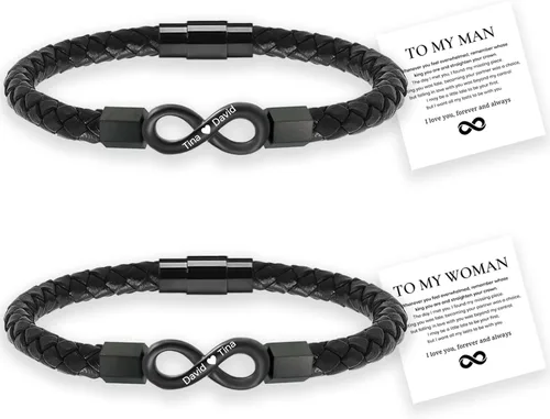 Pulsera de promesa de amor a juego para parejas, pulsera para mi hombre/mujer, pulsera personalizada de cuero infinito con doble nombre, pulsera