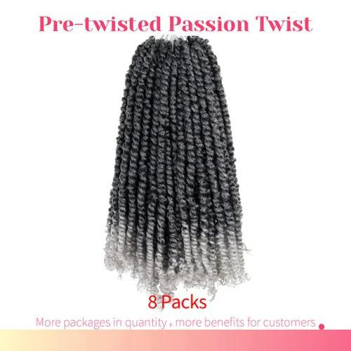 Miniatura 2 de BOHOBABE Cabello de Ganchillo Pre-retorcido Passion Twist de 14 Pulgadas Cabello Corto Ombré Gris Pre-enrollado de Ganchillo Passion Twist para Gris