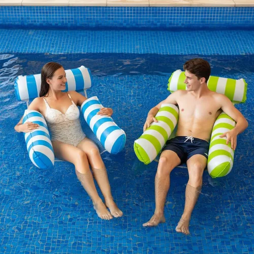 Miniatura 2 de Paquete de 2 flotadores inflables de agua para adultos – Tumbona flotante de piscina con asiento de malla – Hamaca flotante para adultos piscina