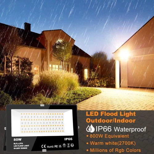 Miniatura 2 de MELPO Luz de inundación LED para exteriores, equivalente a 800 W, 8000 lm, iluminación inteligente RGB para paisaje, con control de aplicación