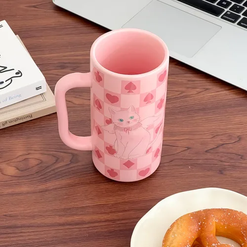 Miniatura 6 de Taza de Café Rosa de Movlen 14oz Tazas de Gato Altas con Mango Grande, Lindas Tazas de Porcelana Divertidas para Té, Café con Leche, Chocolate