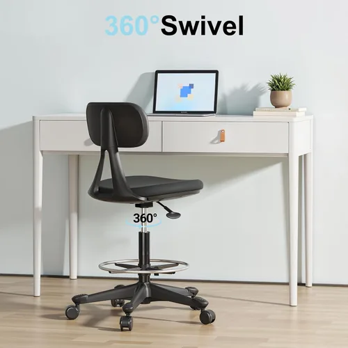 Miniatura 7 de Silla de dibujo con rueda de gravedad de bloqueo automático, silla de escritorio de pie ajustable en altura, taburete de dibujo alto, con respaldo