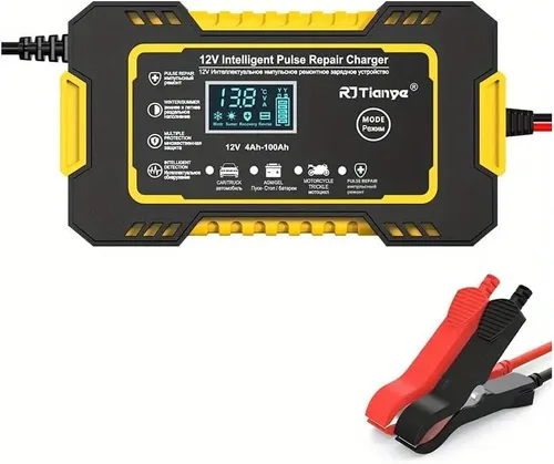 Cargador de batería de automóvil, cargador inteligente portátil de 12 V-6A, desulfatador de batería automotriz con compensación de temperatura,