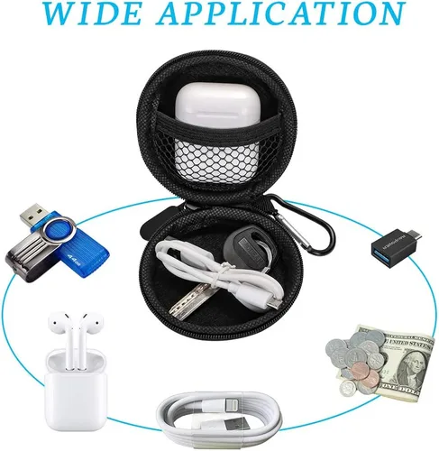 Miniatura 5 de SAVORI Estuche para auriculares pequeños con diamantes de imitación de cristal portátil, organizador de auriculares, bolsa de almacenamiento con Rosa