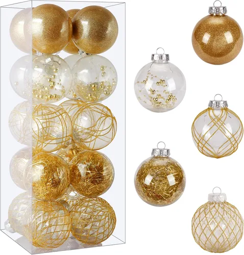 Miniatura 14 de Adornos de bola de Navidad de plástico transparente, 30 bolas de champán de 2.36 pulgadas para decoración de árboles, inastillables para regalos