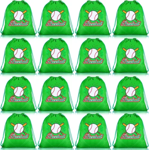 Shappy Paquete de 16 bolsas de béisbol con cordón para recuerdos de fiesta, 12 x 10 pulgadas, bolsas de regalo, suministros de equipo, regalos de