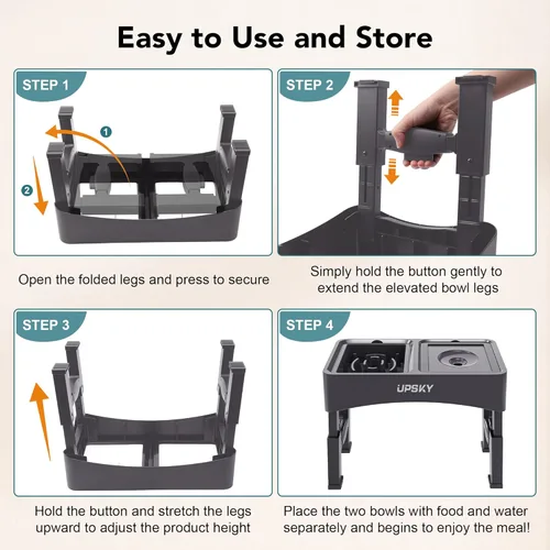 Miniatura 6 de UPSKY Cuencos elevados 3 en 1 para perros, comedero lento, soporte ajustable, dispensador de agua sin derrames, tazón de acero inoxidable para D-3