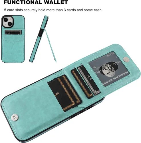 Miniatura 4 de KIHUWEY Compatible con estuche de billetera 15 con soporte para tarjeta de crédito, funda protectora de cuero premium con cierre magnético y soporte