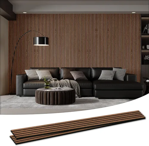 Miniatura 12 de Paquete de 4 paneles acústicos de pared de 105.9" x 12.6" x 0.8" que absorben sonido, paneles de pared de listones de madera para decoración de Teca